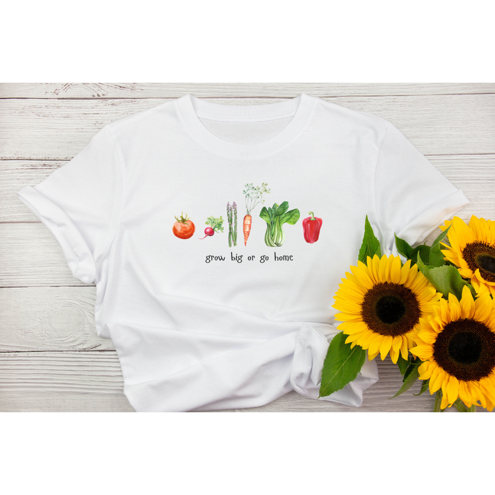 Grow Big or Go Home T-Shirt – Funny Vegetable Garden Tee | Cute Plant Lover Shirt for Gardeners & Veggie Fans
