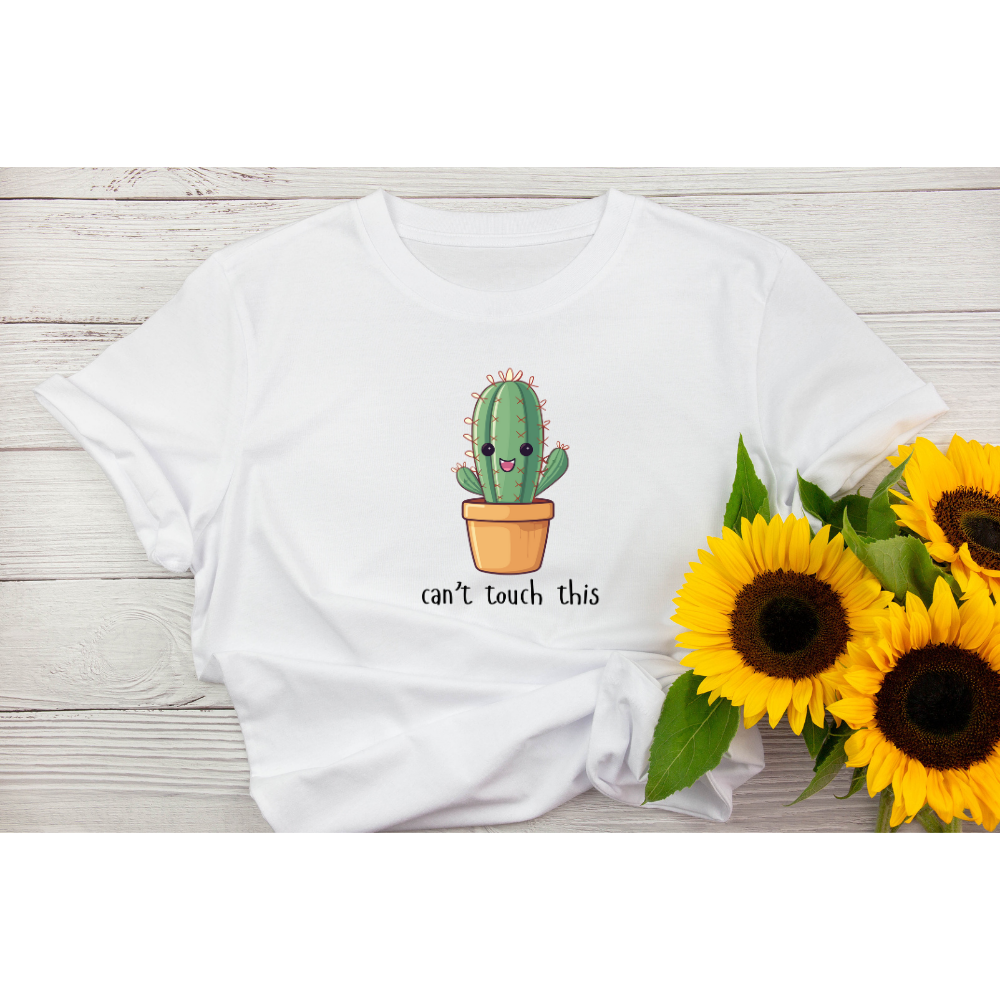 "Can’t Touch This" Cactus T-Shirt – Funny Smiling Plant Tee