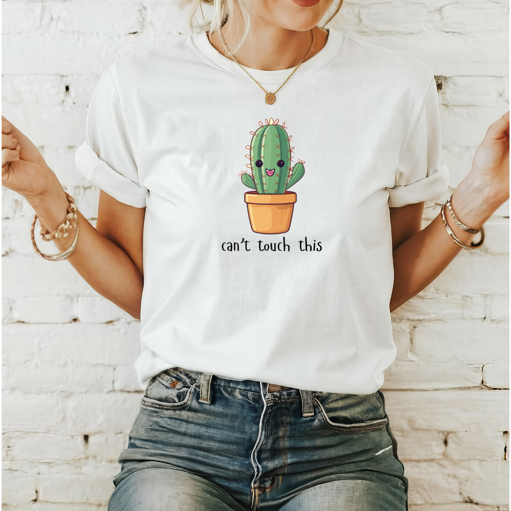 "Can’t Touch This" Cactus T-Shirt – Funny Smiling Plant Tee